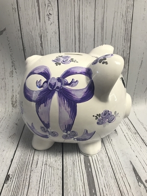 Piggy Bank - Purple Bow | Piggy Banks