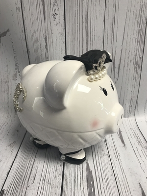 Piggy Bank - Black & White Tiara Pig | Piggy Banks