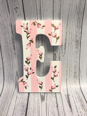 Painted Letter - Pink Stripes & Roses | Kids Wall Letters