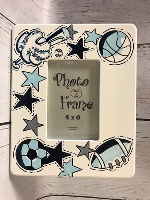 4x6 Wooden Frame - Blue/White Sports Design | Picture Frames