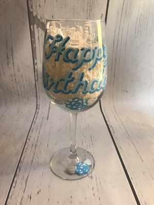 Wine Glass Happy Birthday -Flowers | Wine Glasses