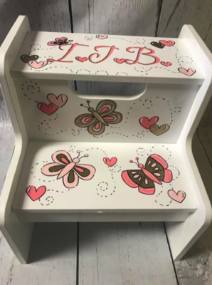Two Step Stool - Butterflys Pink & Gold | Two-Step Stools