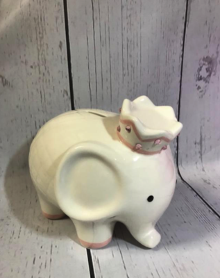 Piggy Bank -  White/Pink Coco Elephant w/ Rhinestones | Piggy Banks