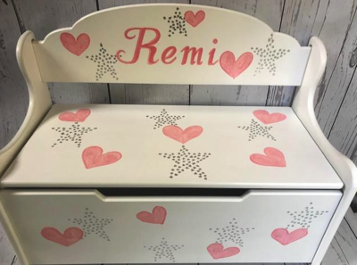 Large Deacon Toy Box  Soft hearts/Silver stars | Childrens Toy Boxes