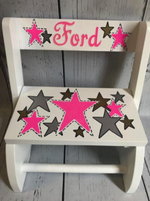 Flip Stools - Pink & Gray Stars | Girls Flip Stools