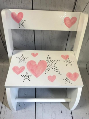 Flip Stools - Soft Hearts Silver Stars | Girls Flip Stools