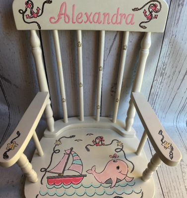 Rocking Chairs  Pink/ Anchor/Whale | Hand Painted Rocking Chairs