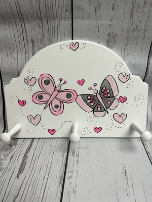 Peg Rack - Pink and Silver Butterflies | Children's Wall Hooks