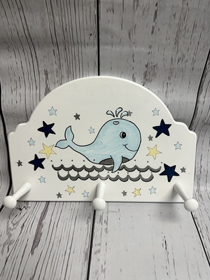 Peg Rack - White / Baby Whale | Children's Wall Hooks