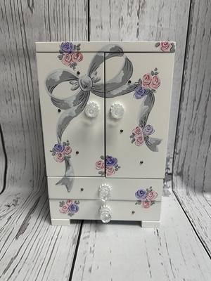 Jewelry Box - Grey Ribbon and Roses | Girls Jewel Boxes