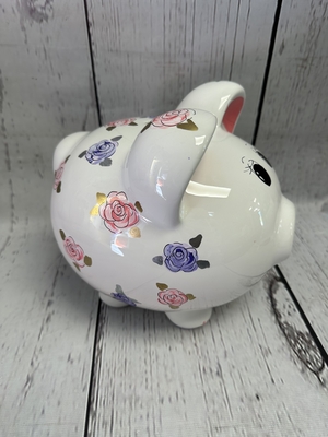 Piggy Bank - Cabbage roses pink lilac | Piggy Banks