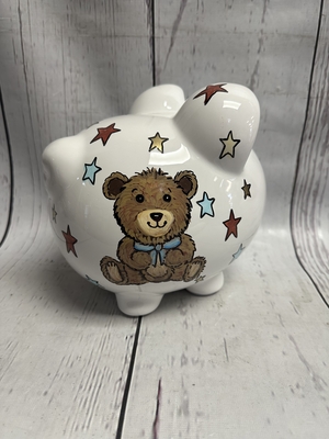 Piggy Bank - Teddy w Blue | Piggy Banks