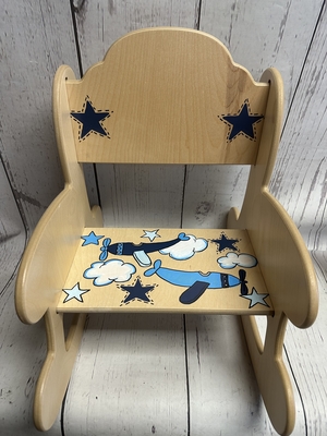 Toddler chair Natural. Airplanes | Hand Painted Rocking Chairs
