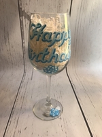 Image Wine Glass Happy Birthday -Flowers